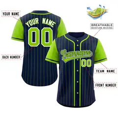 Navy Neon Green Stripe Raglan Authentic Baseball Jersey 2