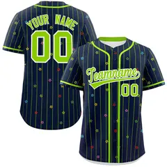 Navy Neon Green Stripe Star Pattern Baseball Jersey 1