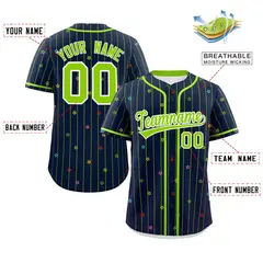 Navy Neon Green Stripe Star Pattern Baseball Jersey 2