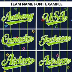 Navy Neon Green Stripe Star Pattern Baseball Jersey 3