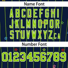 Navy Neon Green Stripe Star Pattern Baseball Jersey 4