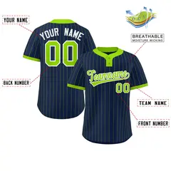 Navy Neon Green Stripe Two-Button Softball Jersey 2