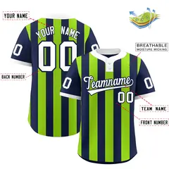 Navy Neon Green Stripe Two-Button Softball Jersey 2