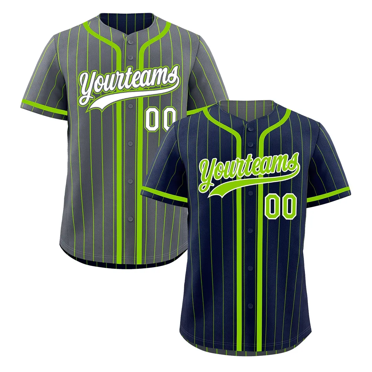 Navy Neon Green Striped Reversible Baseball Jersey Game Day
