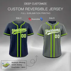 Navy Neon Green Striped Reversible Baseball Jersey Game Day 2