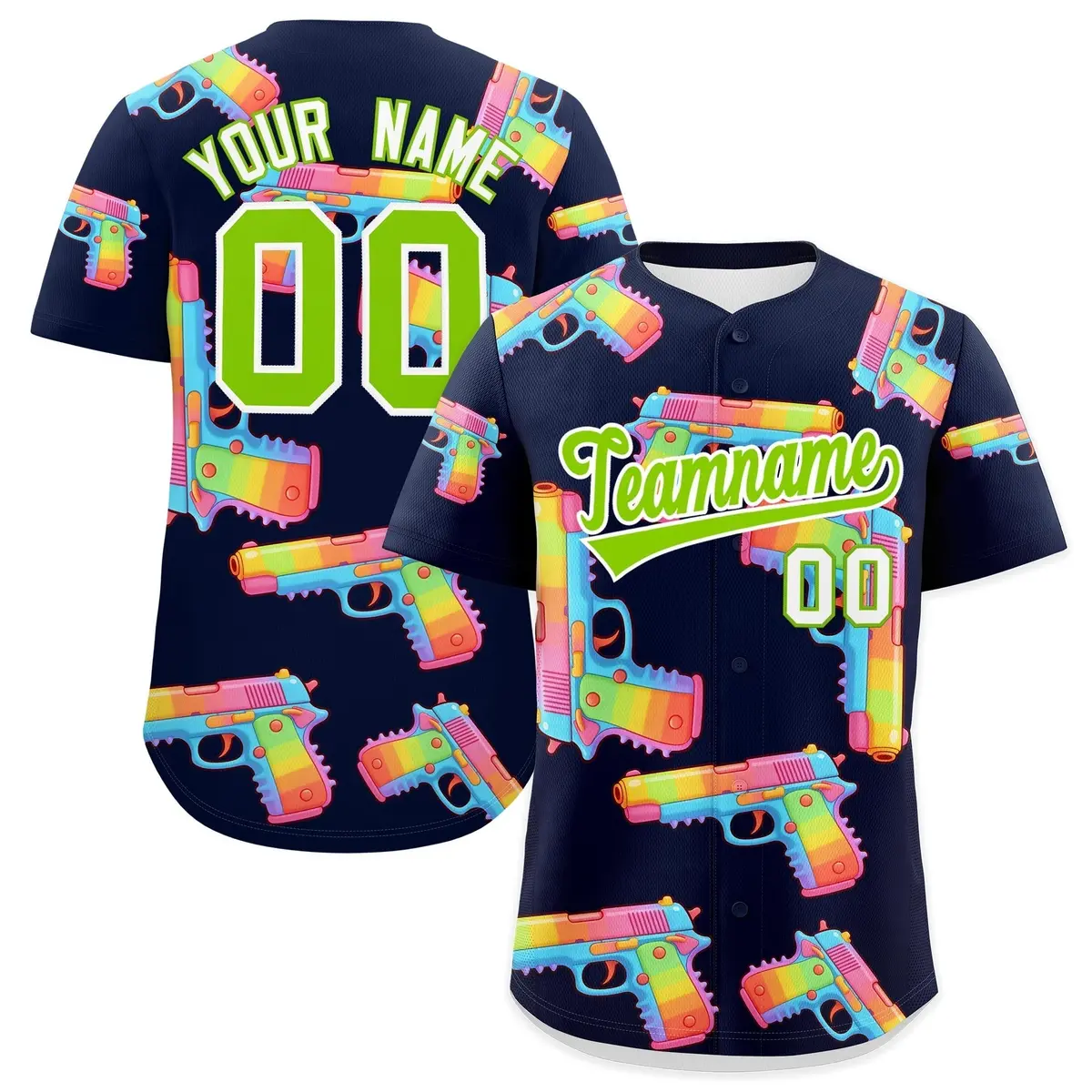 Navy Neon Green Sugar-Coated Firepower Graffiti Baseball Jersey