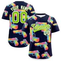 Navy Neon Green Sugar-Coated Firepower Graffiti Baseball Jersey