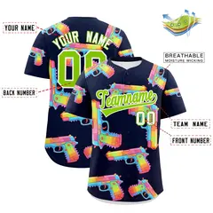 Navy Neon Green Sugar-Coated Firepower Graffiti Baseball Jersey 2