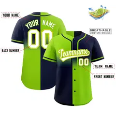 Navy Neon Green Symmetrical Gradient Baseball Jersey 2