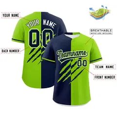 Navy Neon Green Tiger Claw Scratch Split Baseball Jersey 2