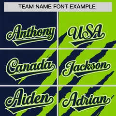 Navy Neon Green Tiger Claw Scratch Split Baseball Jersey 3