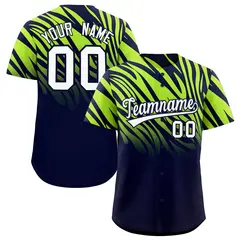 Navy Neon Green Tiger Stripe Gradient Baseball Jersey 1