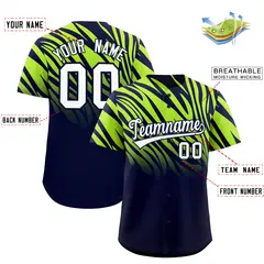 Navy Neon Green Tiger Stripe Gradient Baseball Jersey 2