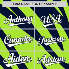 Navy Neon Green Tiger Stripe Gradient Baseball Jersey 3
