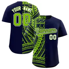 Navy Neon Green Tribal Split Baseball Jersey 1