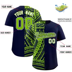 Navy Neon Green Tribal Split Baseball Jersey 2