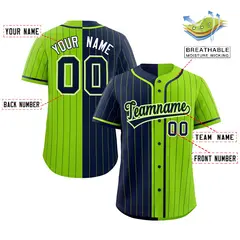 Navy Neon Green Two Tone Striped Authentic Baseball Jersey 2