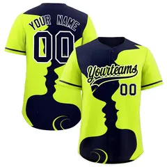 Navy Neon Green Valentine's Day Couple Silhouettes Baseball Jersey