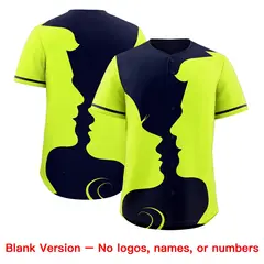 Navy Neon Green Valentine's Day Couple Silhouettes Baseball Jersey 2