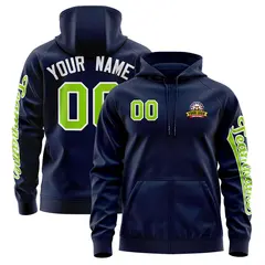 Navy Neon Green Varsity Full-Zip Letterman Jacket Hoodie 1