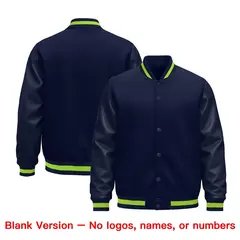 Navy Neon Green Varsity Jacket Leather Sleeves Wrinkle-Resistant 6