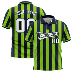 Navy Neon Green Vertical Stripes Performance Polo Shirt 1