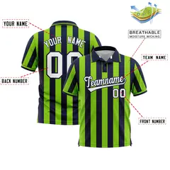 Navy Neon Green Vertical Stripes Performance Polo Shirt 2