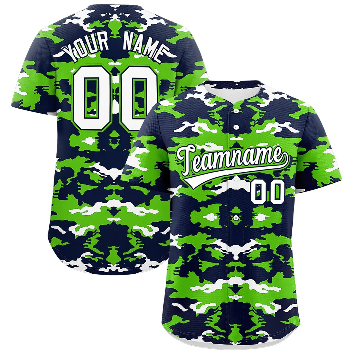 Navy Neon Green-White Camo Authentic Baseball Jersey