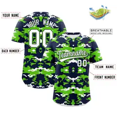 Navy Neon Green-White Camo Authentic Baseball Jersey 2