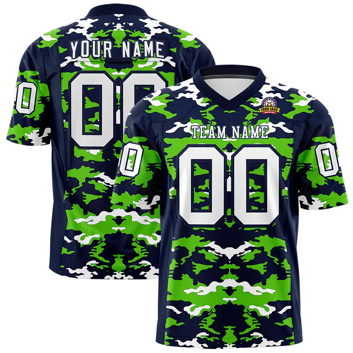 Navy Neon Green-White Camo Authentic Football Jersey