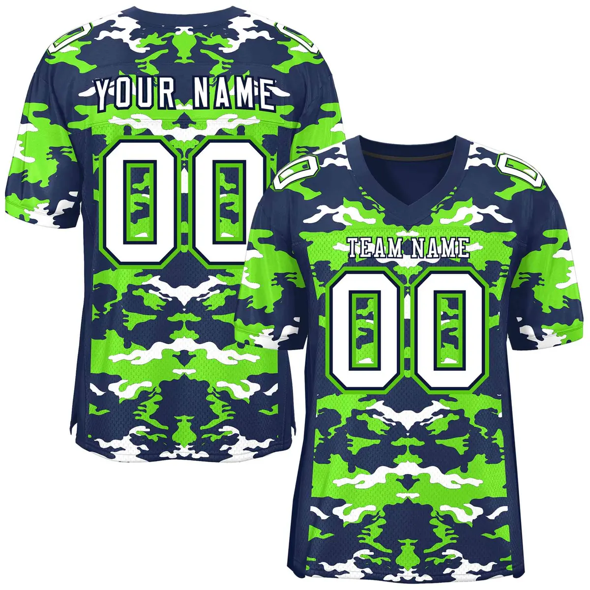 Navy Neon Green-White Camo Authentic Football Jersey