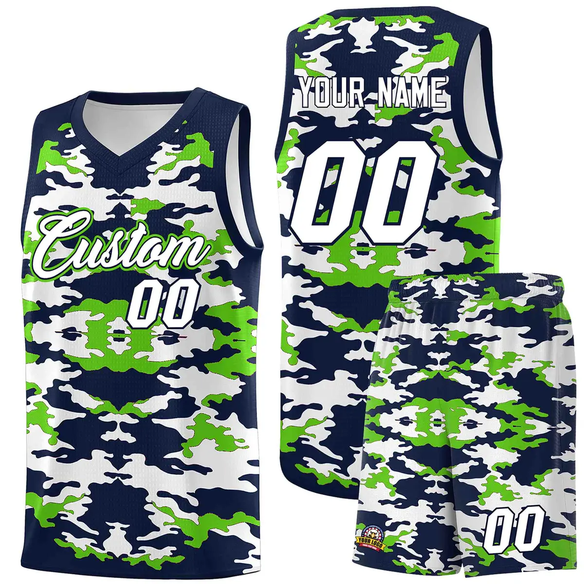 Navy Neon Green-White Camo Basketball Jersey
