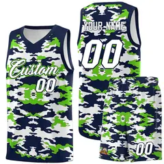 Navy Neon Green-White Camo Basketball Jersey