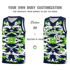 Navy Neon Green-White Camo Basketball Jersey 3