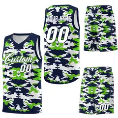 Navy Neon Green-White Camo Basketball Jersey 6