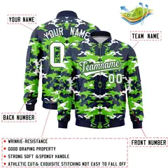 Navy Neon Green-White Camo Varsity Full-Zip Letterman Bomber Jacket 2