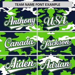 Navy Neon Green-White Camo Varsity Full-Zip Letterman Bomber Jacket 3