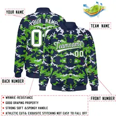 Navy Neon Green-White Camo Varsity Letterman Jacket 2