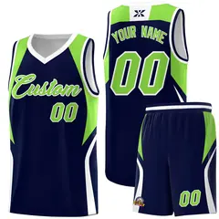 Navy Neon Green White Color Block Basketball Jersey 1