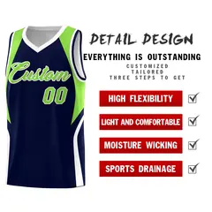 Navy Neon Green White Color Block Basketball Jersey 2