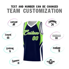 Navy Neon Green White Color Block Basketball Jersey 4