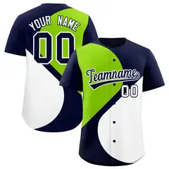 Navy Neon Green-White Color Block Half Heart Baseball Jersey 1