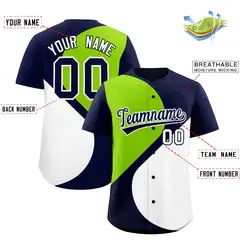 Navy Neon Green-White Color Block Half Heart Baseball Jersey 2
