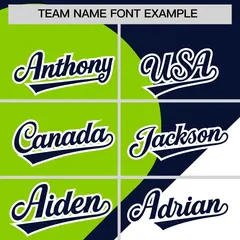 Navy Neon Green-White Color Block Half Heart Baseball Jersey 3