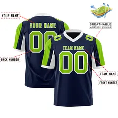 Navy Neon Green-White Color Block Raglan Sleeves Football Jersey 2