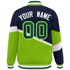 Navy Neon Green-White Color Block Varsity Baseball Jacket 4