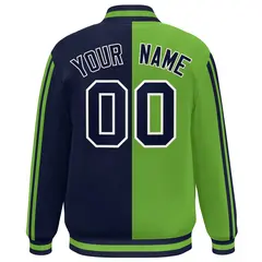 Navy Neon Green White Color Block Varsity Bomber Jacket 4