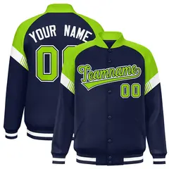 Navy Neon Green-White Color Block Varsity Letterman Jacket 1