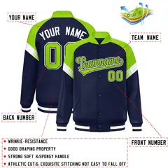 Navy Neon Green-White Color Block Varsity Letterman Jacket 2
