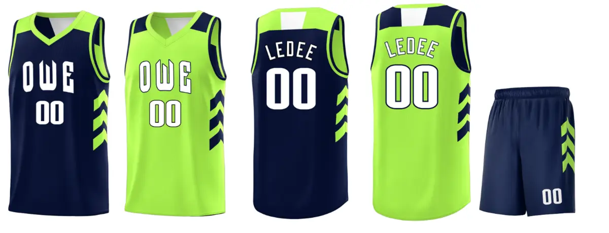 Navy Neon Green-White Double Side Basketball Jersey